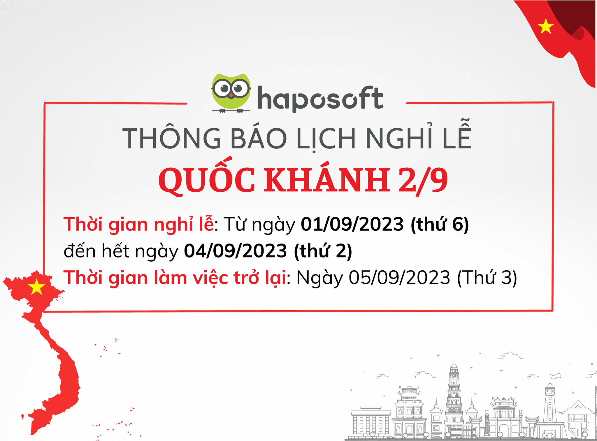 Thông báo lịch nghỉ lễ Quốc khánh 2/9 năm 2023