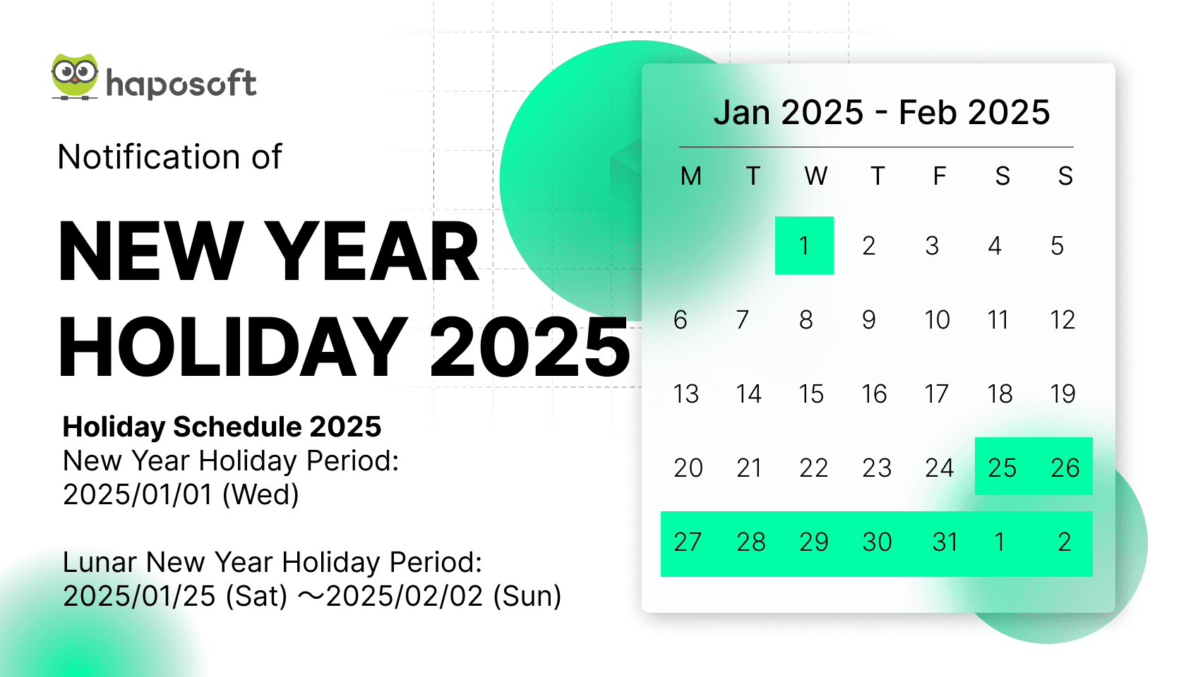 HOLIDAY NOTICE FOR NEW YEAR AND LUNAR NEW YEAR 2025