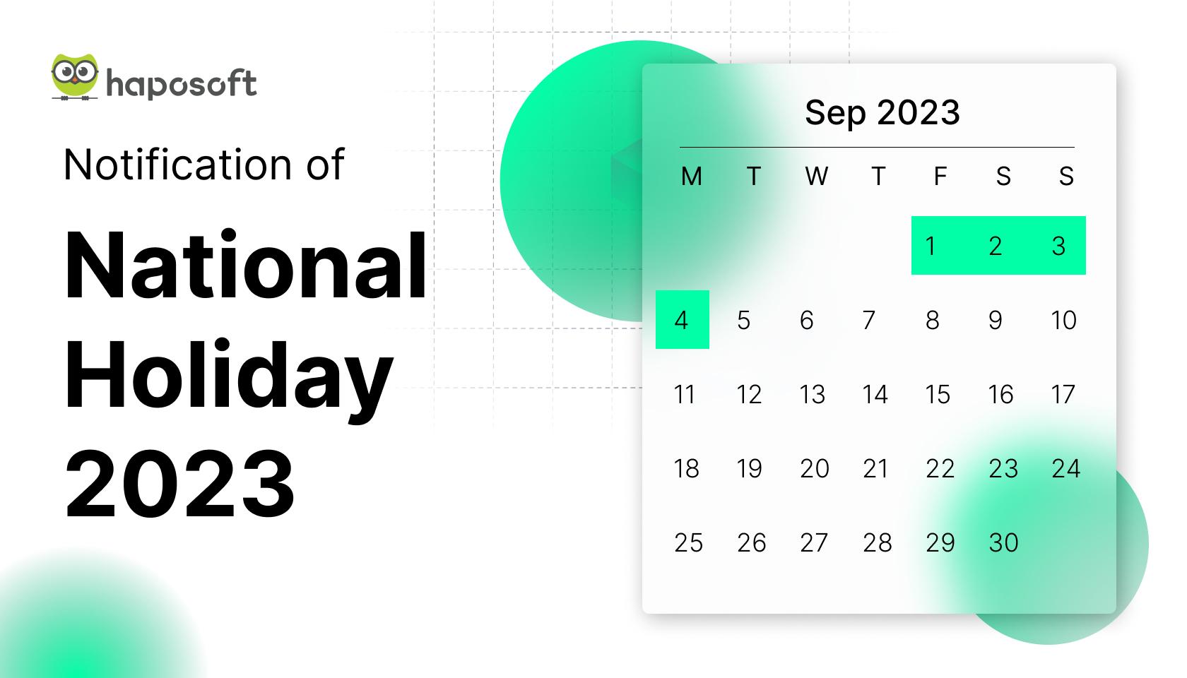 Notification of National Holiday 2023