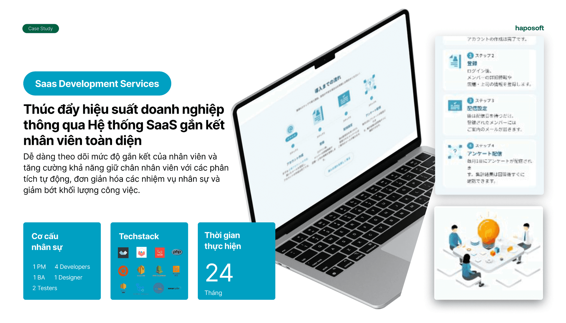 Nền tảng SaaS của Haposoft giúp theo dõi mức độ gắn kết của nhân viên tại nhiều địa điểm khác nhau.
