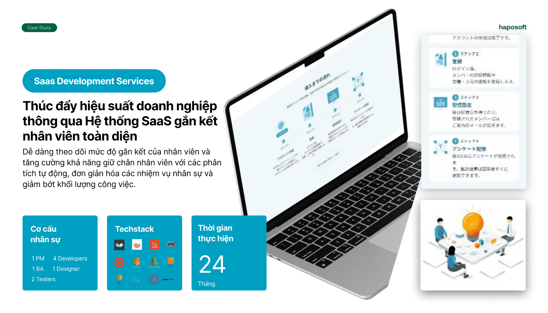 Nền tảng SaaS của Haposoft giúp theo dõi mức độ gắn kết của nhân viên tại nhiều địa điểm khác nhau.